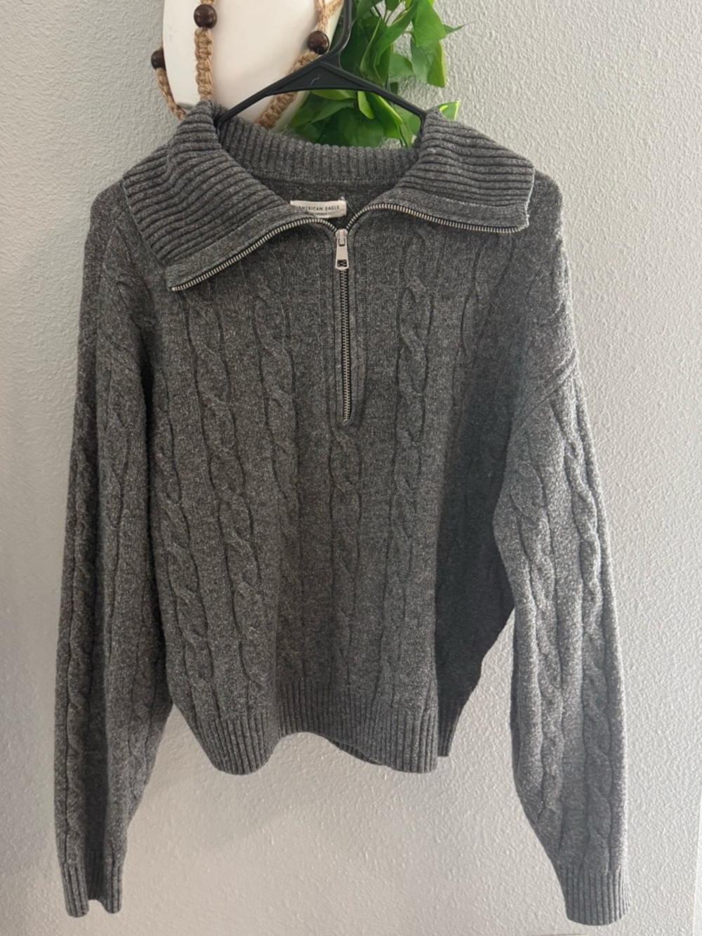 AE Cable-Knit Quarter-Zip Sweater NWOT